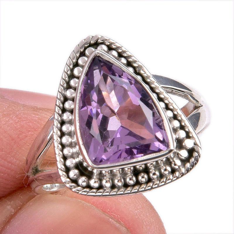 

Natural Pink Amethyst Gemstone Handmade 925 Solid Silver Jewelry Ring S.6 z9W49