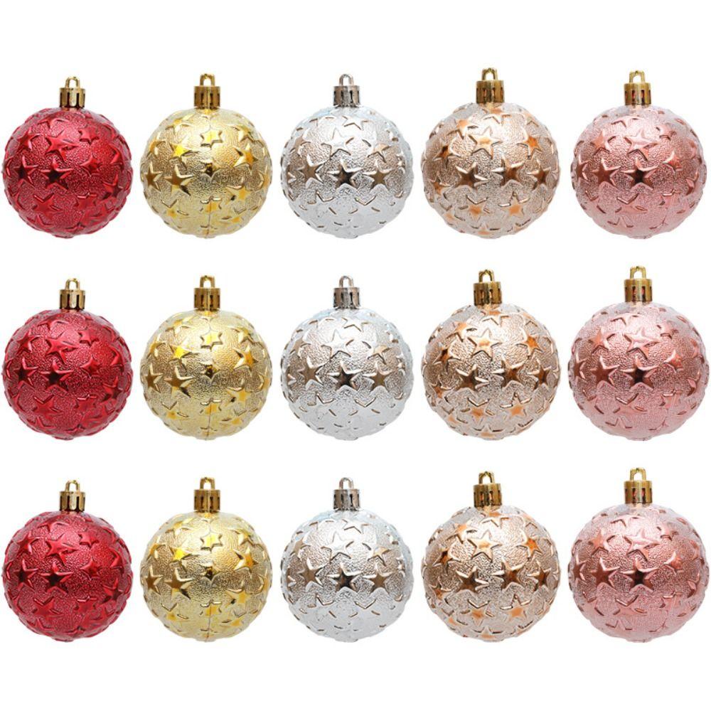 6pcs 6cm Star Christmas Balls Set Colorful Xmas Tree Pendants Home New Year Gift