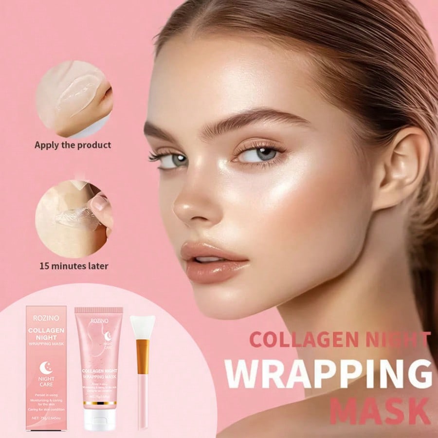 1pc Collagen Peel-Off Mask With Jelly Brush, Overnight Wrapping Mask, Peel-Off Pore Cleansing Mask