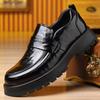 Men Slip-On Loafer Dress Shoes Black Leather Chunky Thick Sole Round Toe Business Casual Non-Slip Walking Office Shoes For Man