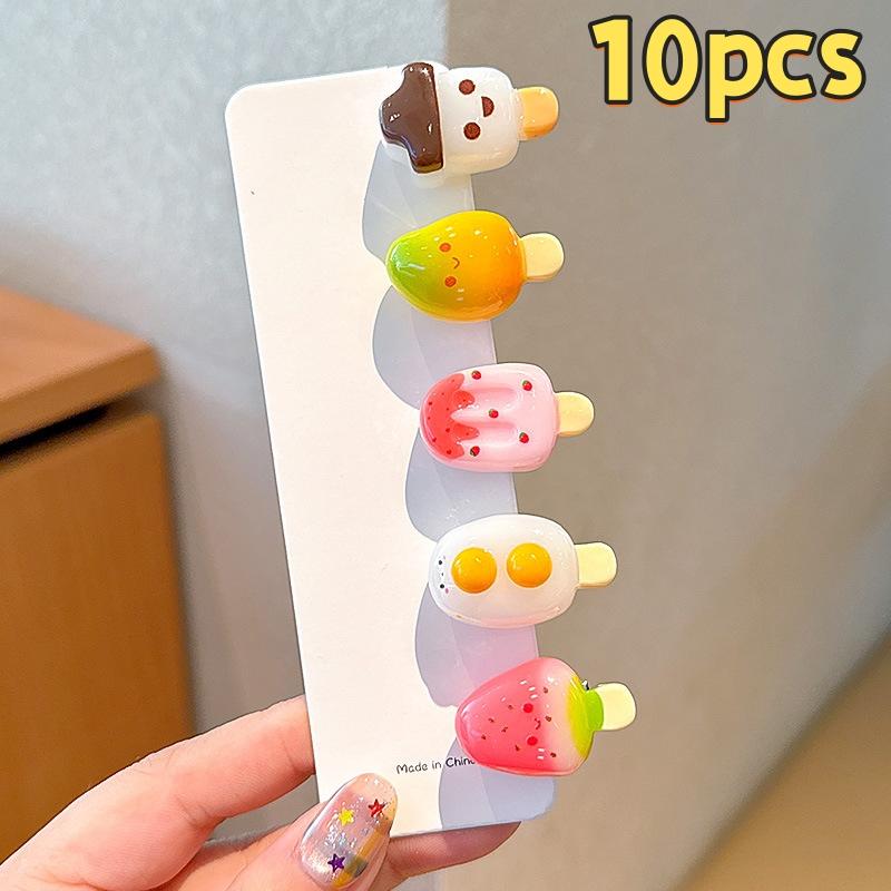 

10Pcs Hair Accessory Cute Mini Ice Cream Transparent Funny Hair Clip For Women Bangs And Hair Tidying Duckbill Clip