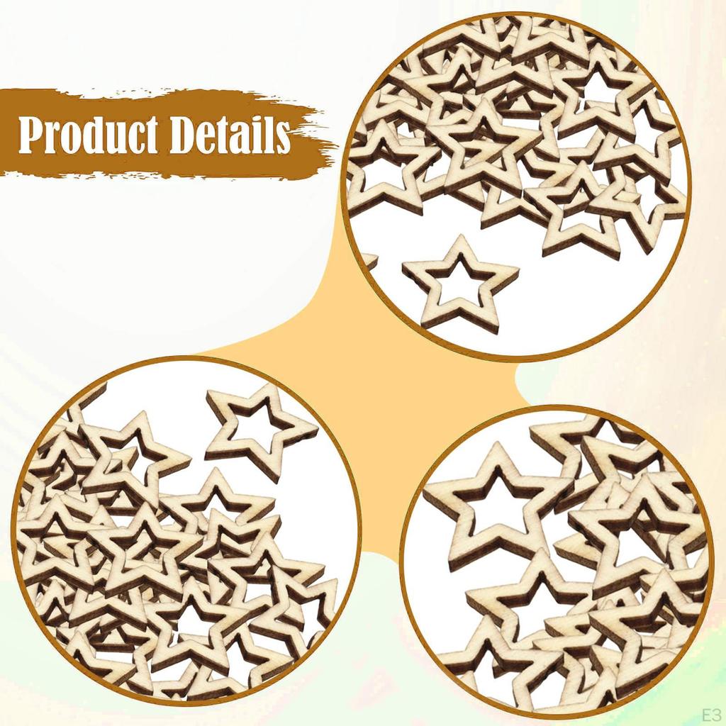 100 Pieces Hollow Star Unfinished Wood Cutouts Multipurpose Hoops for Party