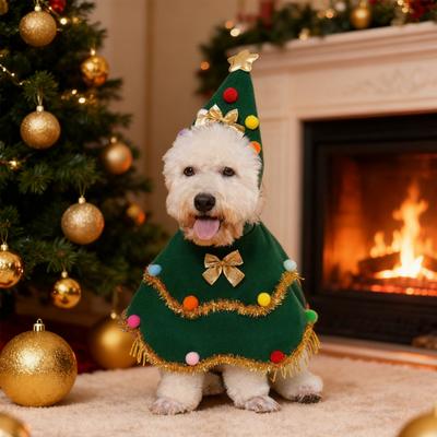 Dog Christmas Outfit Pets Xmas Tree Costume Pointed Hat with Neck Collar Festive Pet Attire for Parties Dress-up Photography