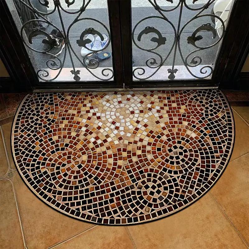 Retro American Semicircle Dirt-Resistant Easy-Clean Crystal Velvet Doormat