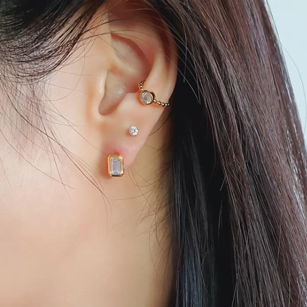 Women's 15K Gold Plated One Circle Cubic Zirconia Ear Cuff Bracelet Earrings