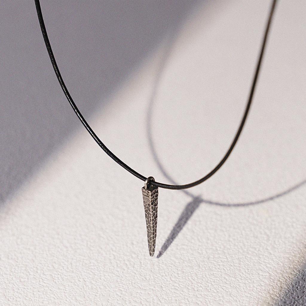 Jbans Classic Punched Antique Needle Pendant Leather Necklace (C2501-An855_Bk)