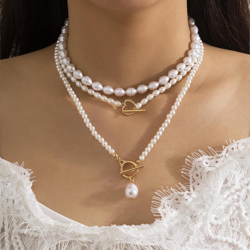 European & American Multi-layer Baroque Pearl Clavicle Necklace Set for Women with OT Buckle and Fashionable Cross-border Jewelry Design