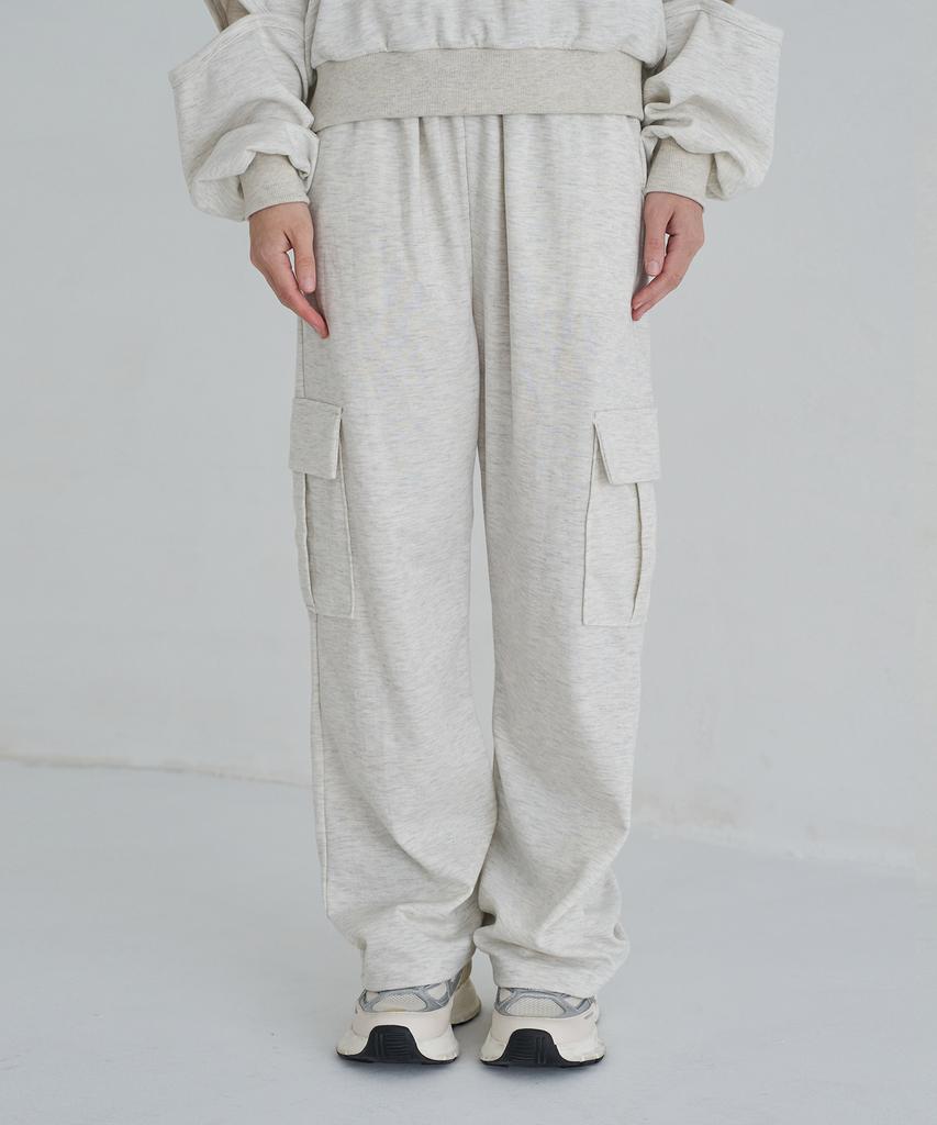 5OML Single-Pleat Wide Cargo Sweatpants (Oatmeal)