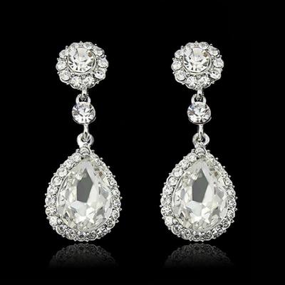 Women Rhinestone Teardrop Dangle Drop Earrings Wedding Bridal Jewelry
