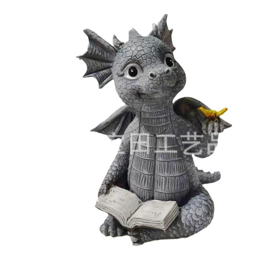 Little Dinosaur Meditation Statue, Home Garden Decoration Luminous Dragon Garden Decoration Resin Handicraft Ornament
