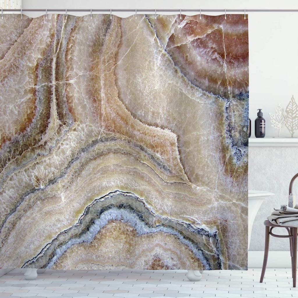 Grey Gold Marble Ink Texture Shower Curtain Set Abstract Modern Shower Curtain for Bathroom Decor Waterproof Washable Fabric