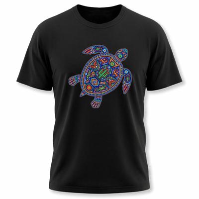 Vibrant Huichol Turtle T-Shirt | Mexican Indigenous Art Graphic Tee Shirt