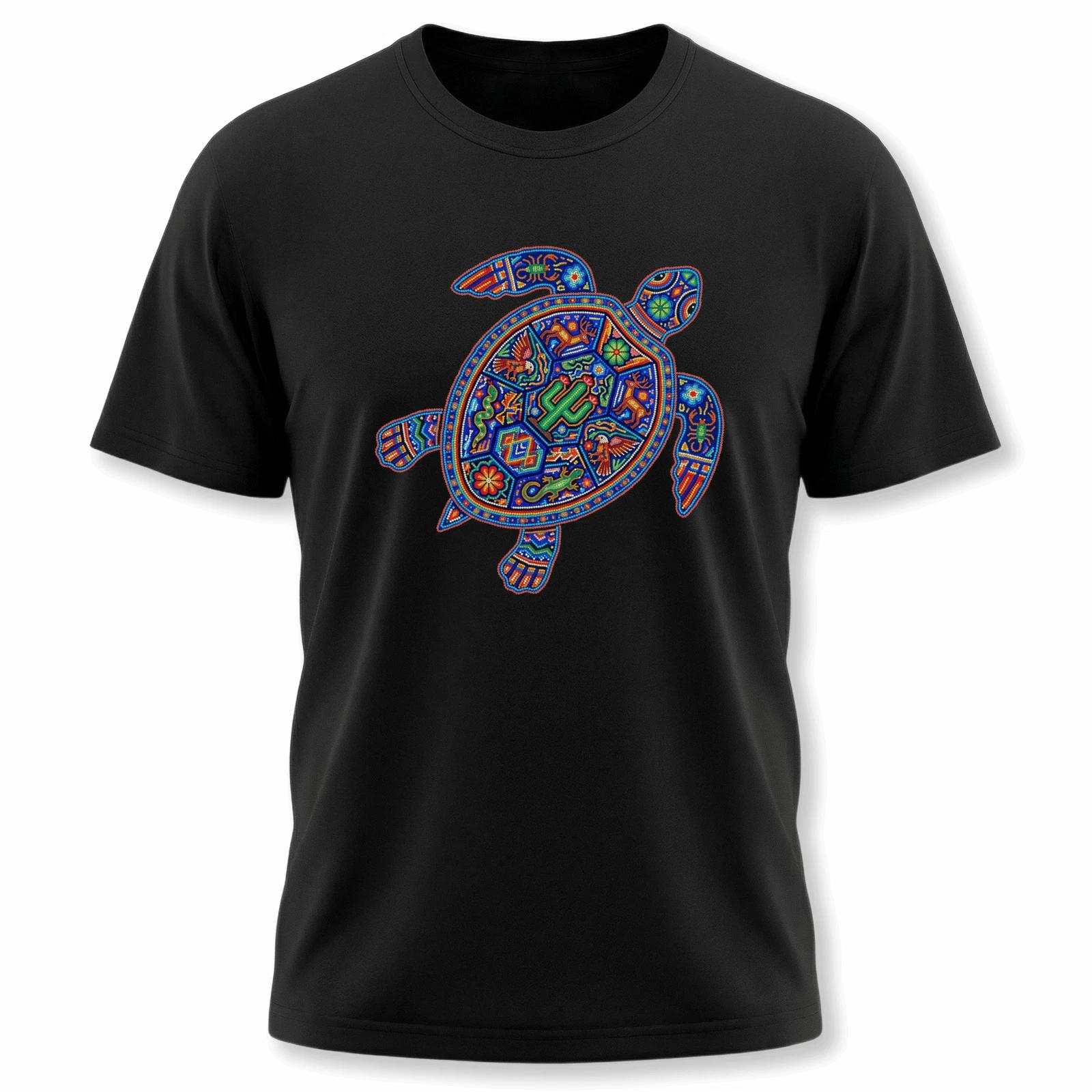 Vibrant Huichol Turtle T-Shirt | Mexican Indigenous Art Graphic Tee Shirt XXXXL