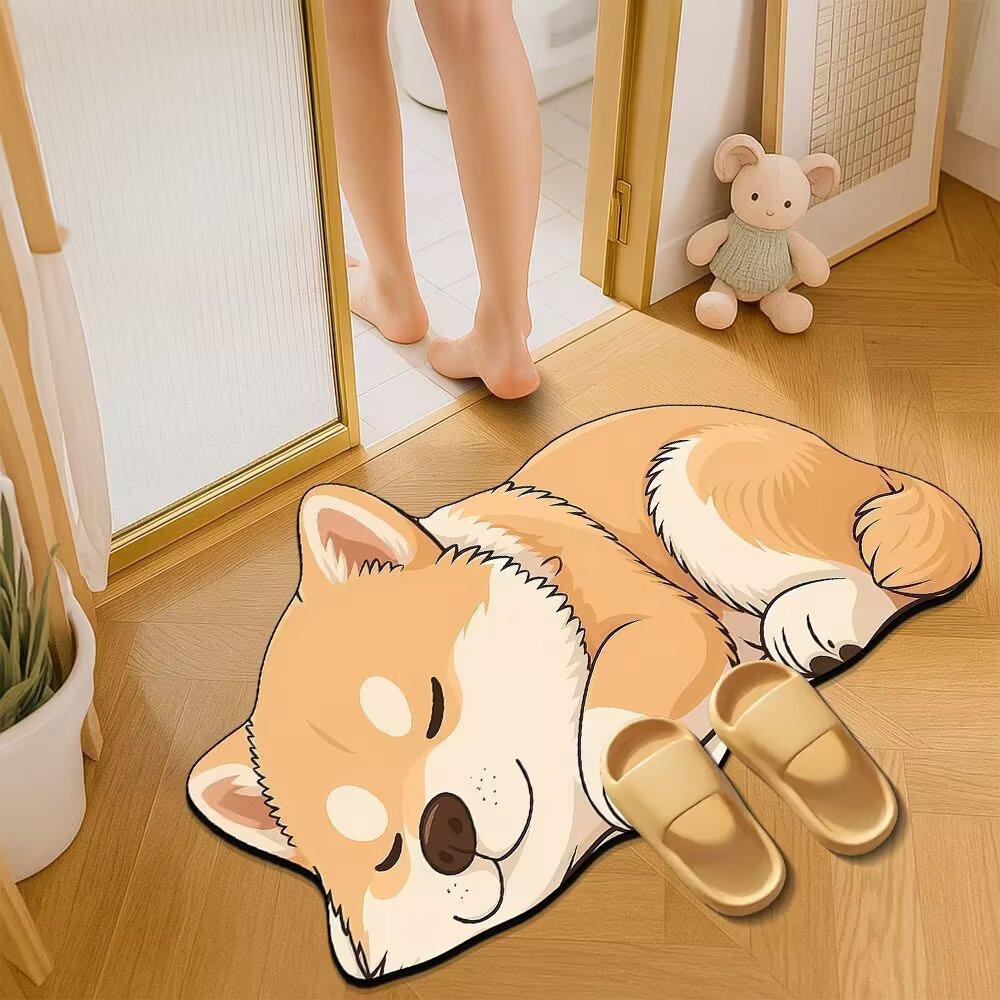 Cartoon Cat Bathroom Mat, Shower Room Water-absorbing and Wear-resistant Floor Mat, Room Dirt-resistant Door Mat