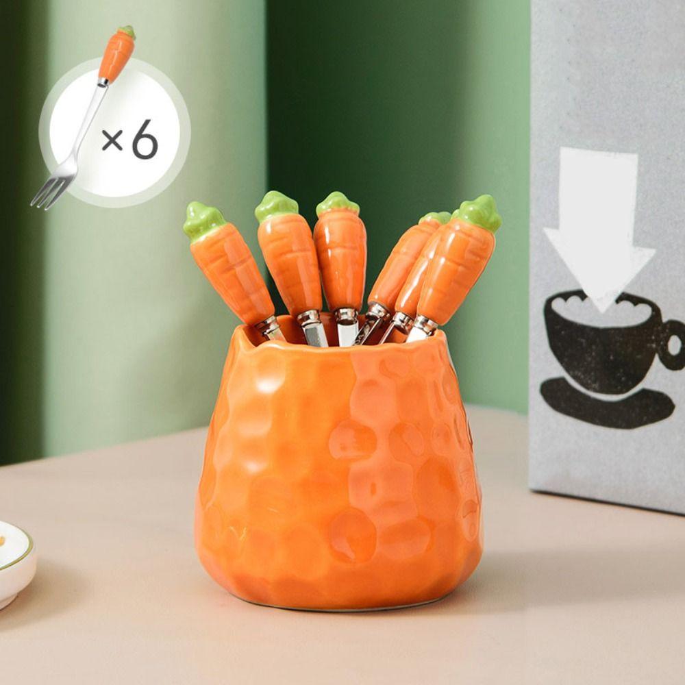 Pineapple Carrot Ceramic Fruit Forks Set Creative Ins Style Ceramic Fruit Forks Receipt Jar Home Decoration Household