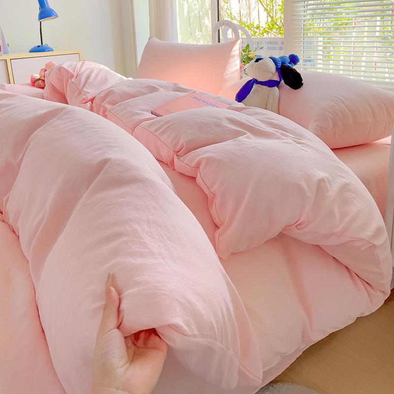Class A Maternal And Infant Grade Solid Color Four-Piece Set Washed Cotton Double Quilt Cover Dormitory Bed Sheet 3Pcs Set Bed Hat Quilt Cover