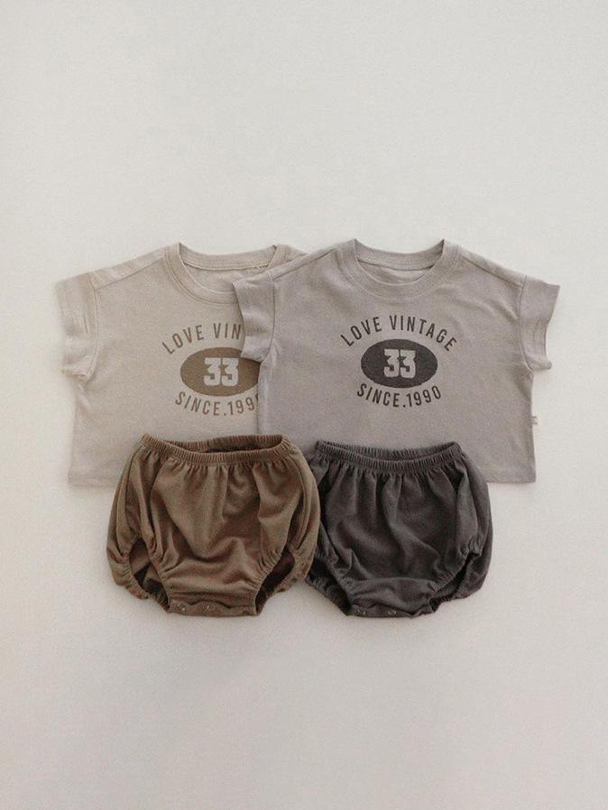 Children's Summer Short-Sleeve Two-Piece Set: Baby Letter Print T-Shirt & Bread Pants In Merade Color