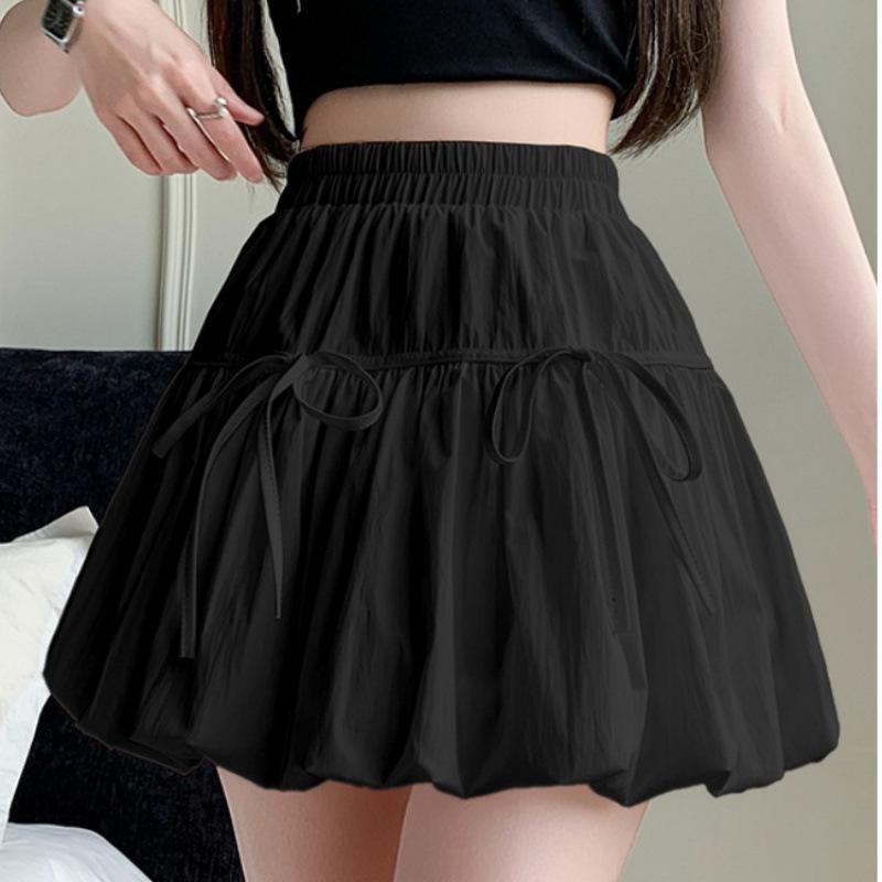 Design Bow Cloud Fluffy Skirt Women's Summer Sweet Bud Skirt Folded Lantern Skirt