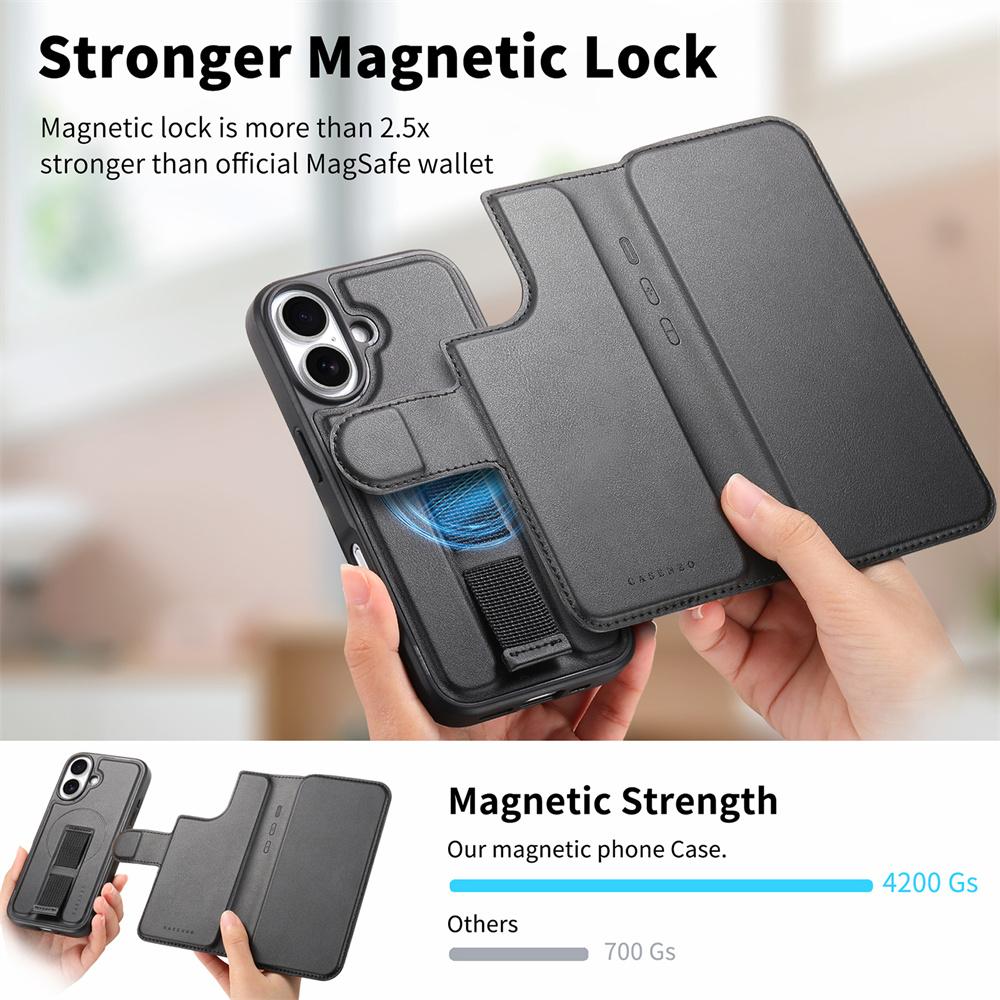 2 in 1 Abnehmbare Handgelenkschlaufe Magnetische Geldbörse mit Kartenhalter für IPhone 16 15 14 Plus 13 12 Pro Max Lederschutzhülle