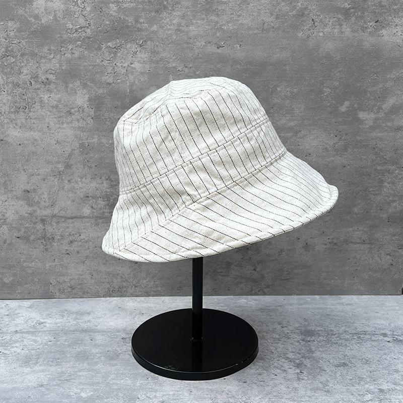 25 Simple Striped Cotton And Linen Fisherman Hats For Children, Light And Breathable Face-Covering Versatile Basin Hats In Summer