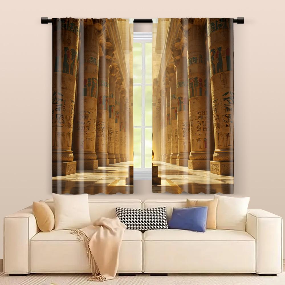 Set Of 2 Filtering Curtains Excluding Rods Non Movable Without Batteries Egyptian Temple Use Bedrooms Living Rooms Curtain For Great Room Made