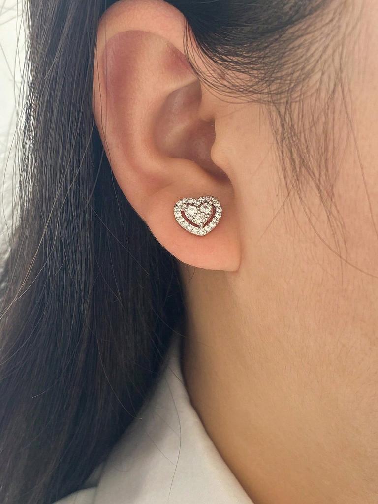 1 Pair Of Full Diamond Inlaid Heart-Shaped Earrings, Simple And Fashionable Earrings, Women'S Temperament Earrings Accessories