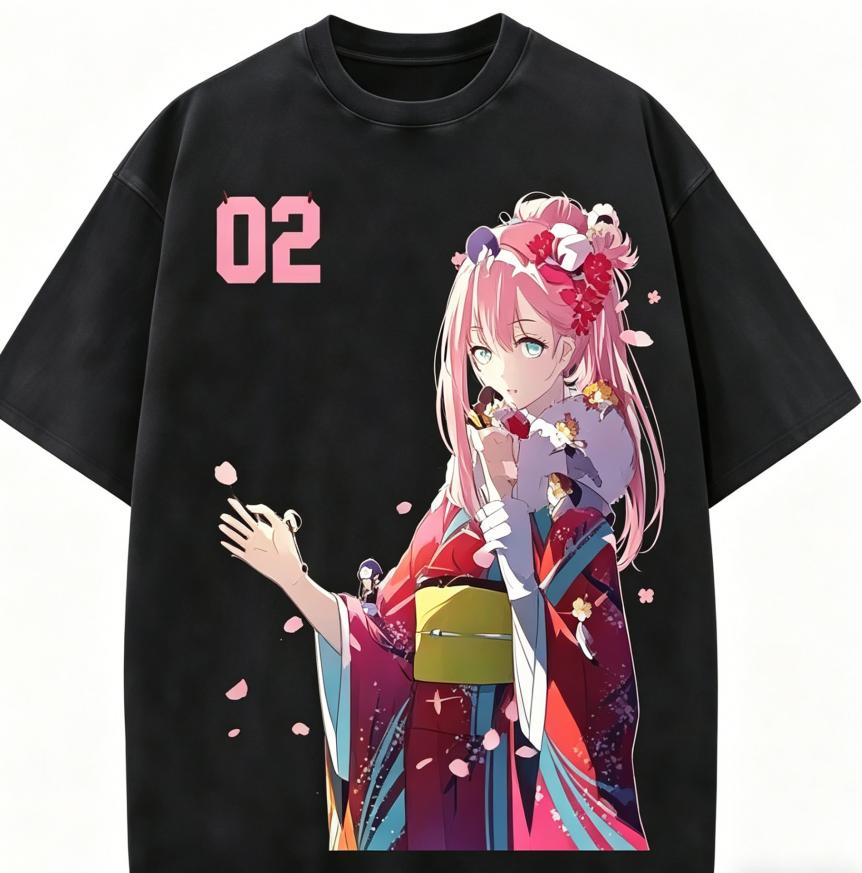 DARLING In the FRANXX Zero Two Anime Lover Washed T-shirt Year Round Clothing High Quality Personality Clothes Plus Size Unisex New Model Couples Tee