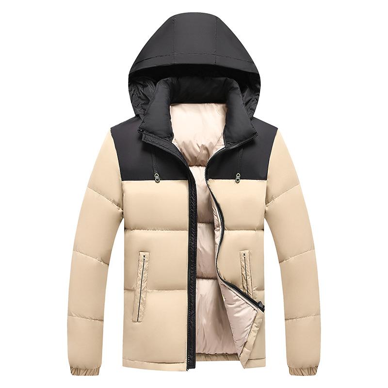 Light Thin Section of The Cotton Coat Men's Winter Fashion Clash of Colours Slim Simple Removable Cap Thickened Hooded Jacket Men