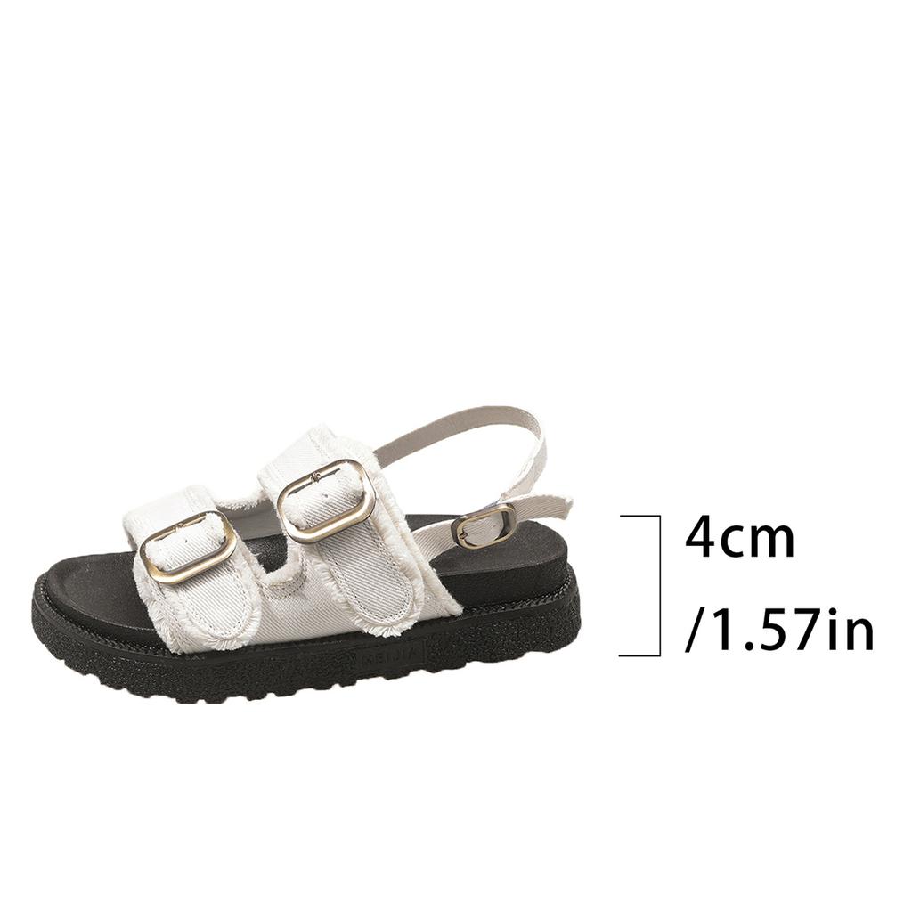 Sports Sandals Women's Summer New Round Toe Open Toe Metal Buckle Platform Lightweight Non-Slip Wear-Resistant Flats