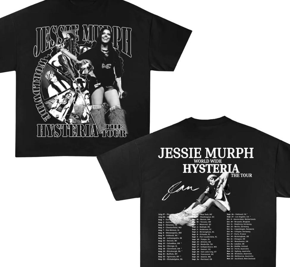 Jessie Murph2025 B&W Tour Music Sad Girl Concert Worldwide Hysteria Merch Tshirt Unisex T-Shirt M