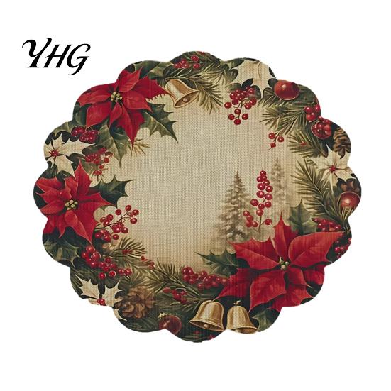 Non Slip Kitchen Decor Round Christmas Placemat, 14 Inch Festive Pattern Anti Tabletop Protector, Scald Table Cover Heat Insulation Place Mat