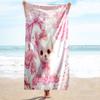 1PC Custom Name Pink Bow Puppy Love Beach Towel Highly Absorbent And Sand-Resistant Towel for Swimming, Pool, Yoga, And Travel Lightweight