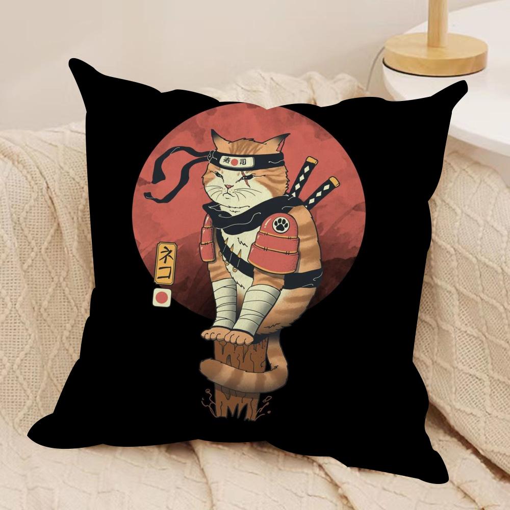 Japanese Style Cat Cushion Cover Soft Plush Fabric DoubleSided Printed Sofa Cushion Cover for All Seasons Home Decor Gift