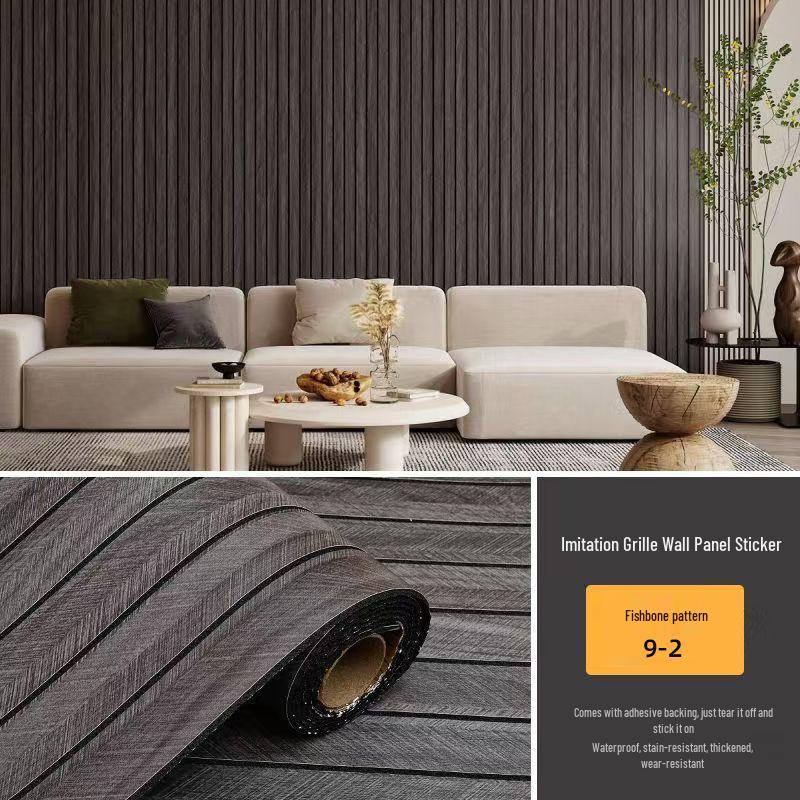 Self-Adhesive Wood Grain Embossed Wall Panel - Waterproof & Moisture-proof Decoration for Living Room.