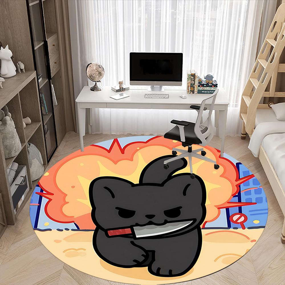 1pc Cat "Explosion" Office Round Area Rug, Indoor Mat Suitable For Office, Under Office Chairs Bedroom Living Room Home Decor, Room Deco 035