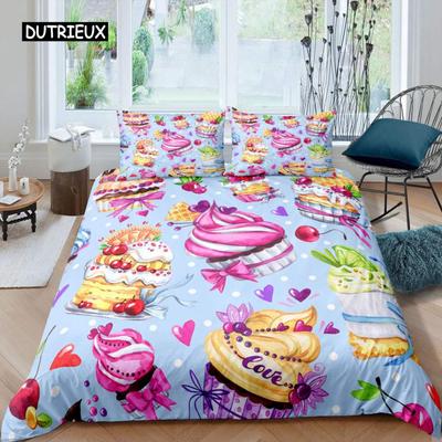 Eiscreme Bettbezug Set Buntes Cartoon Cupcake Kirsche Zitrone Frucht Bettwäsche Set Sommerurlaub Stil Weicher Bettdeckenbezug
