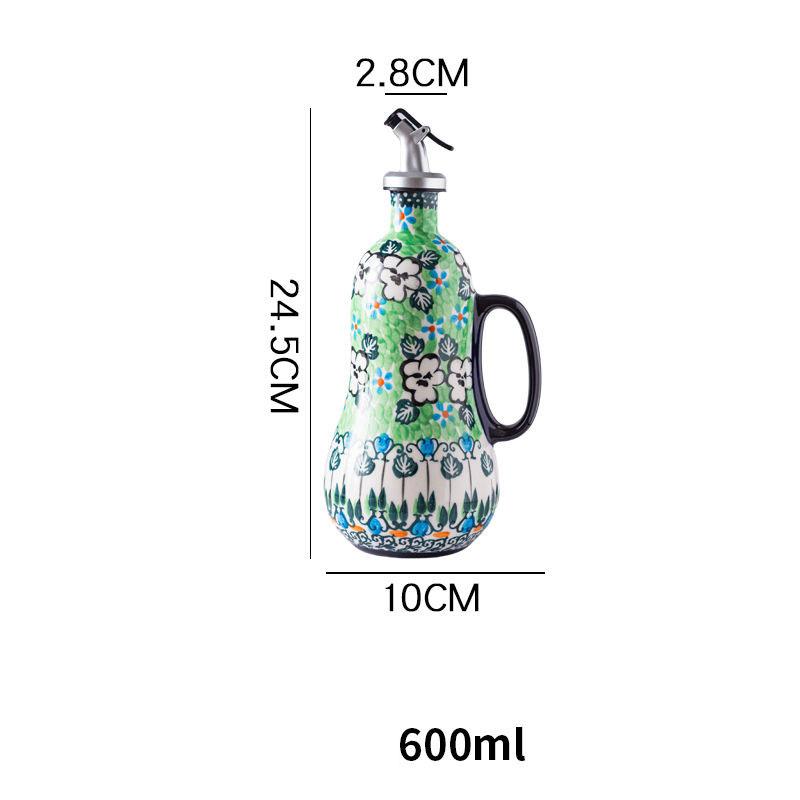 Flowers Plants Ceramic Olive Oil Bottle Soy Sauce Vinegar Multifunctional Kitchen Seasoning Drainage Bottle Kitchen Accessories