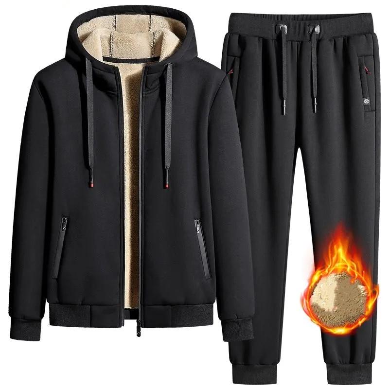 Men's Fall and Winter Padded Warm Suit Long-sleeved Youth Hooded Jacket + Lace-up Pants Sports Plus Size Two-piece Set