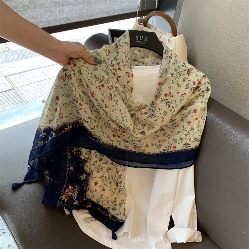 Vintage Floral Long Scarf For Women Beach Shawl Lightweight