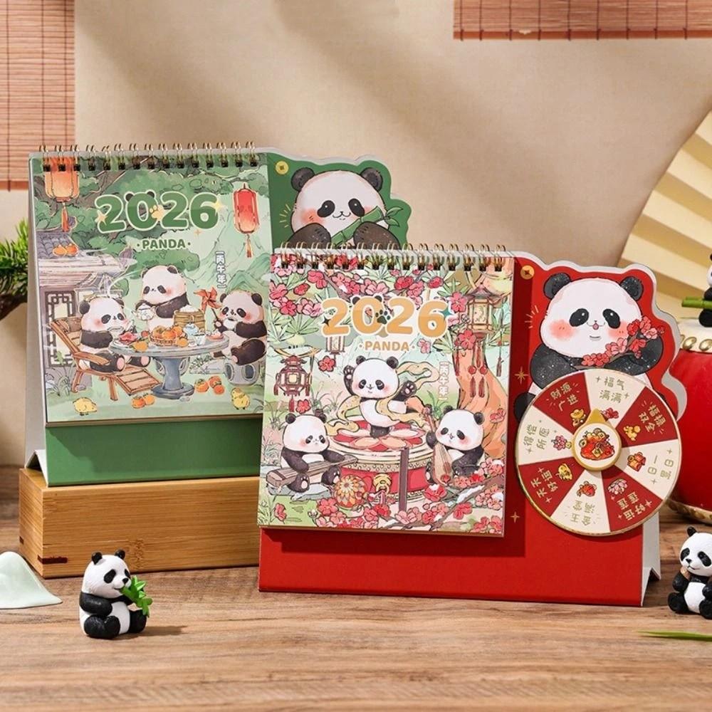 Double Coil Rotary Table Calendar Cartoon Panda Planner Calendar Memo Desk Calendar Student