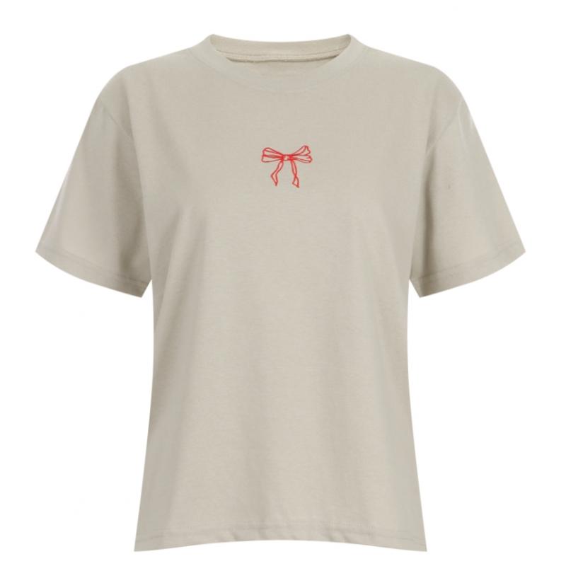 Shop   Women S Round Neck Ribbon Embroidery baSic ShorT Sleeve T ShirT roSe Brow