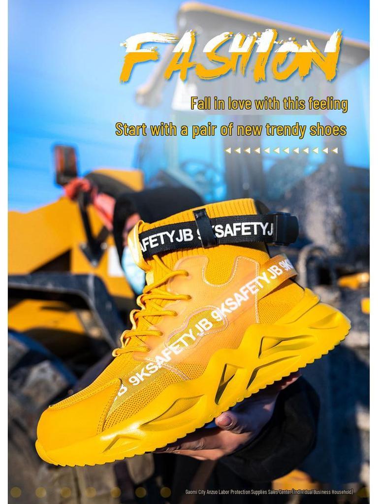 All-Season High-Top Safety Work Shoes: Anti-Smash, Anti-Puncture, Lightweight, Elastic Shock Absorption, Breathable Fly-Knit Design