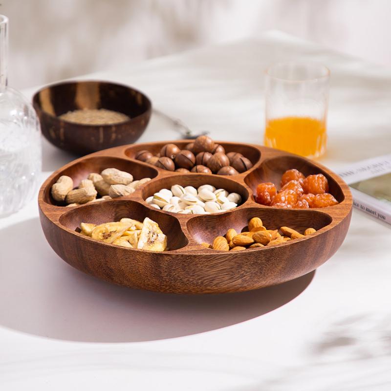 Solid Wood Fruit Tray for Living Room Tea Table Unique Decor Snack Dish Nut Organizer Chinese Storage Tray