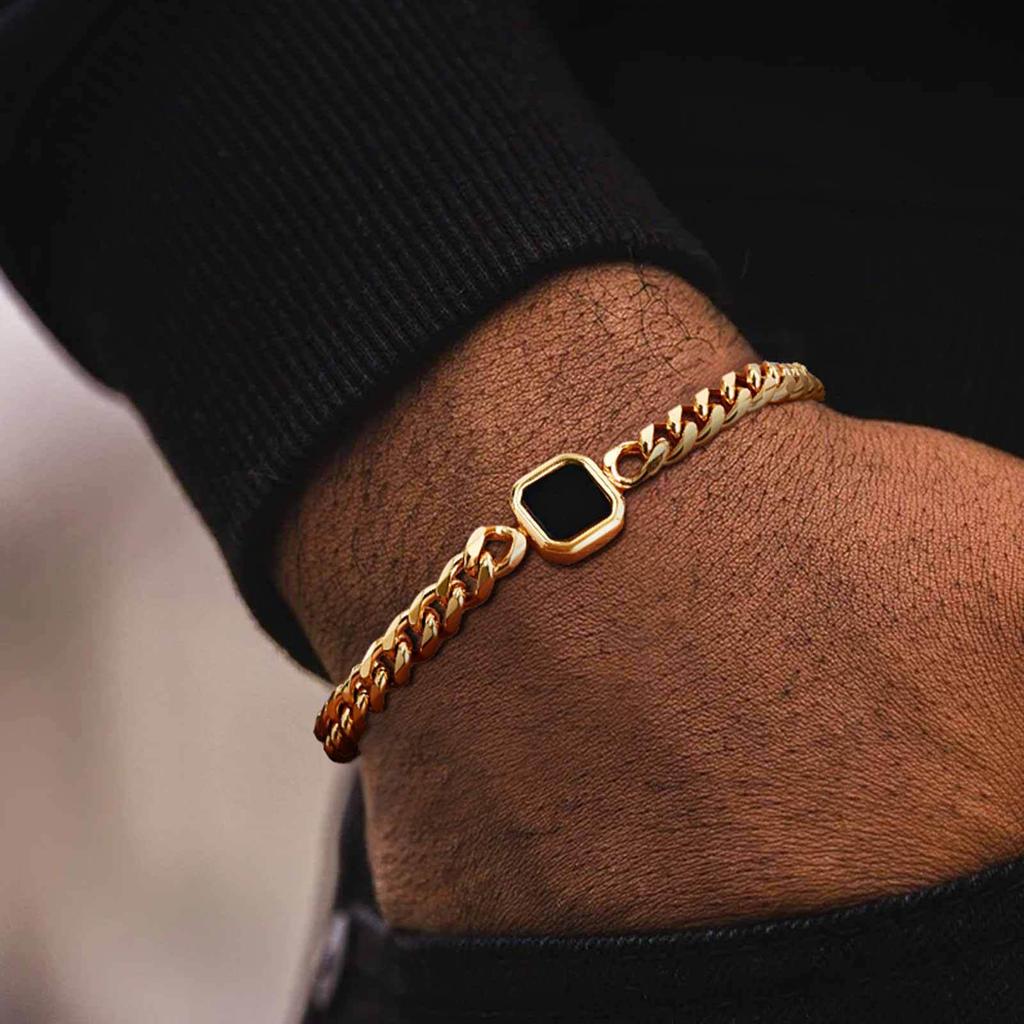 Herren Trendiges Hip Hop Sechsseitig Geschliffenes Gold Stahl Kettenarmband