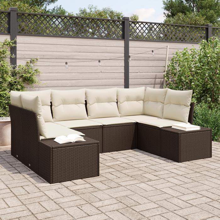 VidaXL Ensemble de canapé de jardin 6 pièces avec coussins Marron en poly rattan 3347198