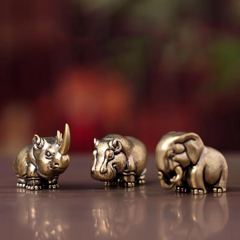 Retro Copper Hippopotamus Desktop Ornament 1Pc Solid Animal Sculpture for Home Office Shelf Decor Gift for Friends
