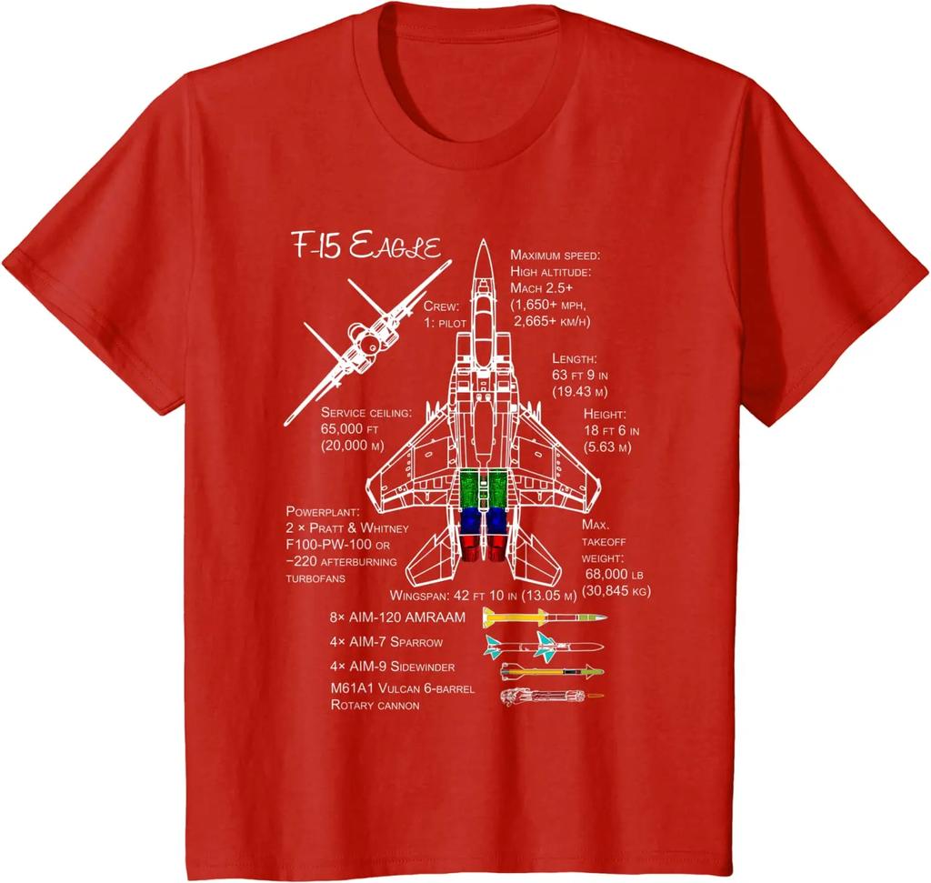 American F-15 Eagle Specs Military Fighter Print Men's T-Shirt Short Casual 100% Cotton Shirt Spring Summer Fashion