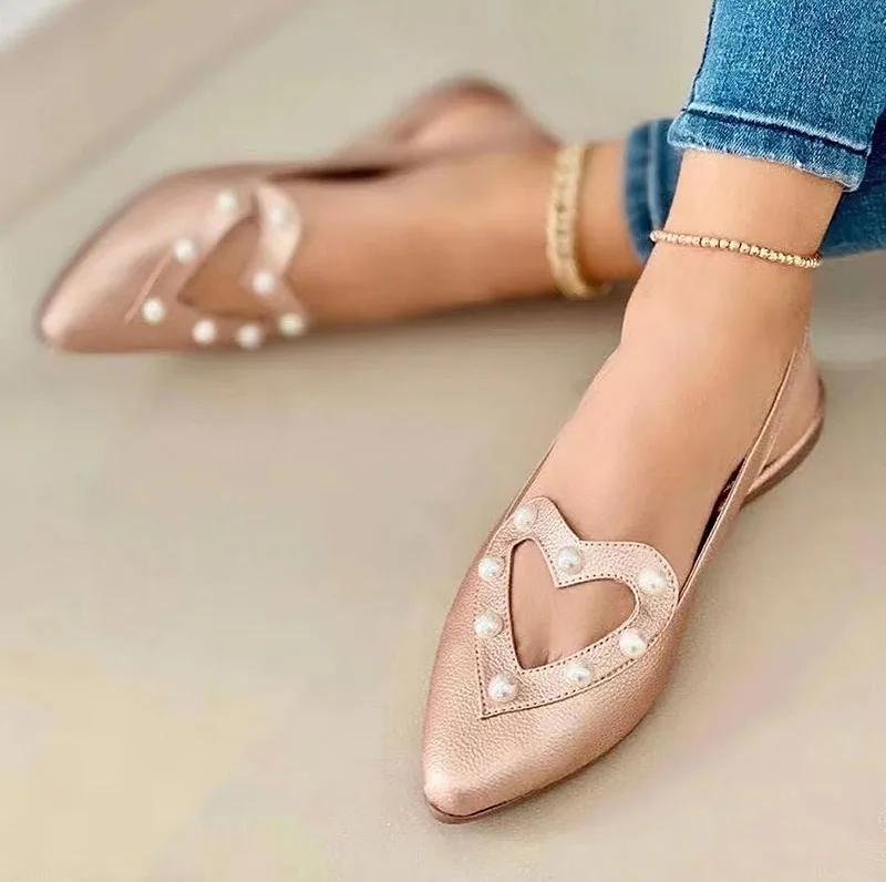 

Comemore Rivet Slip on Flat Shoes for Woman Beach Shoe Leather Summer Heart Plus Size 41 42 43 Women s Flats Pointed Toe Sandals 43 шампанського