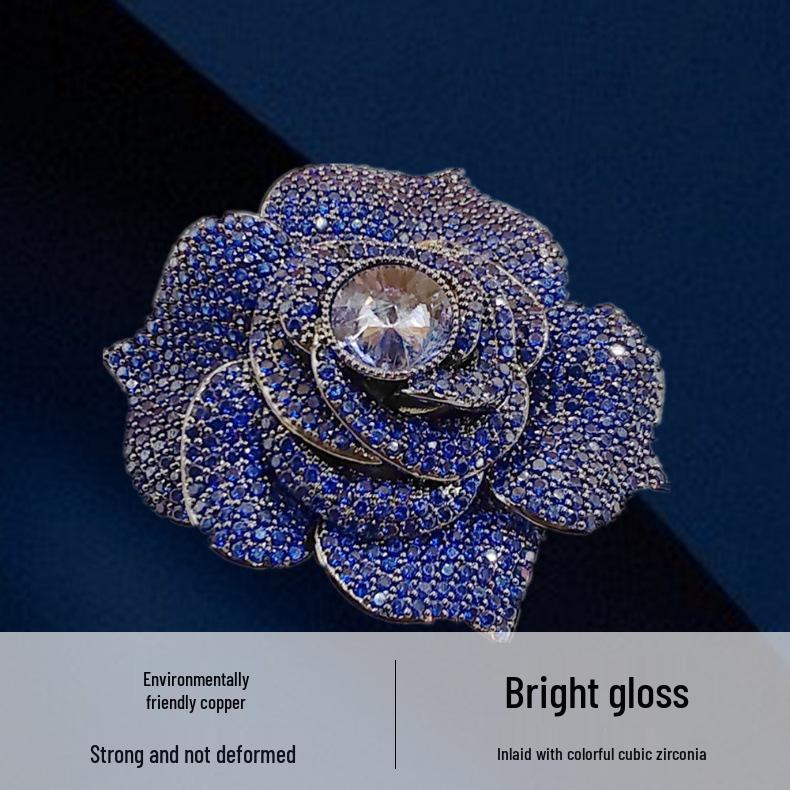 Chinese Camellia Brooch with Turquoise, High-End Corsage Sweater Chain, Women's Fashion Accessory
