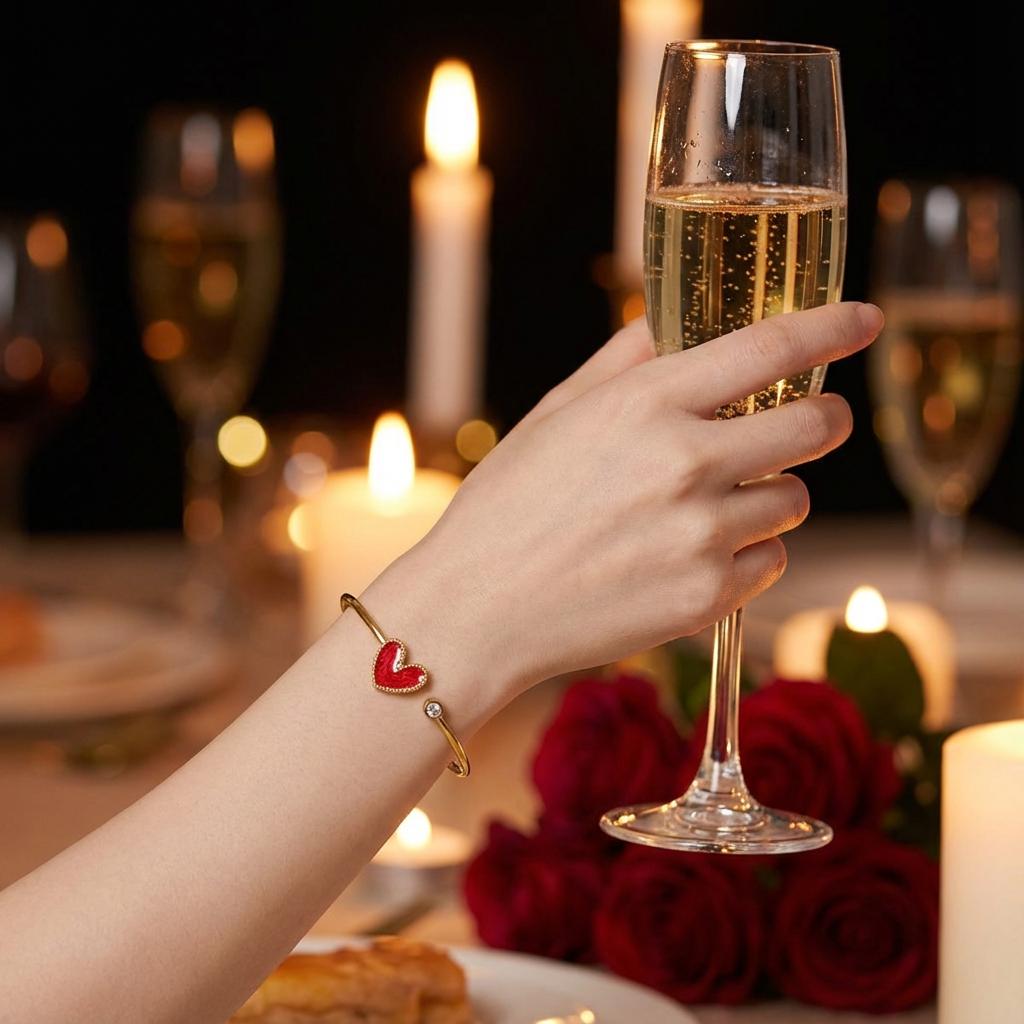Stainless Steel Red Heart Open Bangle for Women Luxury Zircon Cuff Bracelet Adjustable Gold Color Wedding Jewelry Gift 2026
